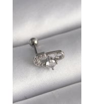 316L Çelik Gümüş Renk Zirkon Taşlı Toplu İğne Tragus Piercing - TJ-PR1275