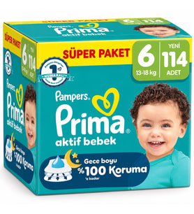 Prima Aktif Bebek Bebek Bezi 6 Beden 13-18 KG Extra Large 114 Adet Süper Fırsat Pk