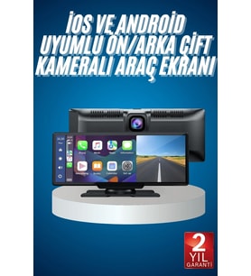 Mey İthalat® 4K Ultra Araç İçi Ön ve Arka Kameralı Ekran HD 2 Kameralı Torpido Üstü Araç Multimedya