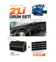ISUZU NKR WIDE (1997-2005) Uyumlu Torpido Örtüsü + Deri Bagaj Çantası + Sticker Seti - Siyah Gri
