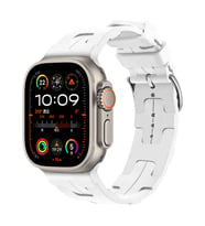 Apple Watch Ultra 49mm Uyumlu Kordon Silikon Yumuşak Esnek Metal Klipsli KRD-92 Kayış (Beyaz)