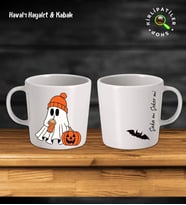 KirliPatiler Taş Kupa Fincan Üzeri Cadılar Bayramı Baskılı (Havalı Hayalet) (Model 1)