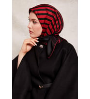 Şerit Desen Twill İpek Eşarp-0909 (Kırmızı)