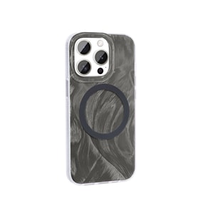 iPhone 15 Pro Kılıf Magsafe Şarj Özellikli Fırça Boya Desenli Brush Paint Patterned Kapak (Gri)