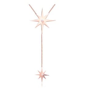 EMILIANO JEWELLERY Zirkon Taşlı Pırlanta Montür Rose Altın Kaplama Kutup Yıldızı Gümüş Kolye