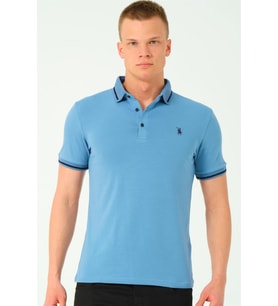 T8586 DEWBERRY ERKEK POLO YAKA T-SHIRT-İNDİGO-2