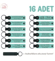Çok Özel Hediye Arayanlara, 16'lı Set, İsim Yazılabilir Deri Hatıra Anahtarlık, Turkuaz & Lacivert