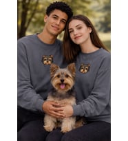 Shih Tzu Köpek Desenli Sevgili Sweatshirt – Unisex Çift Kombini (Gri)