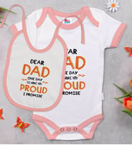 BK Kids Dear Dad Tasarımlı Pembe Bebek Body Zıbın ve Mama Önlüğü Hediye Seti-1