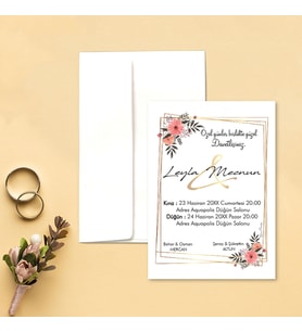 Davetiye Zarf ve Baskı Dahil (Beyaz yada Kraft Zarflı) - Düğün, Nişan, Nikah, Kına Davetiyesi (Beyaz)