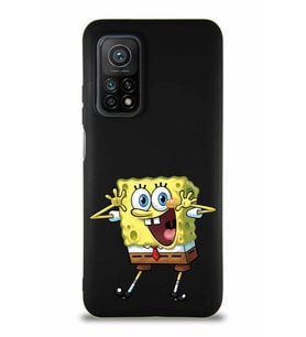 Xiaomi Mi 10T Soft Premier Kapak Sünger Bob Tasarımlı Silikon Kılıf - Siyah (Şeffaf)