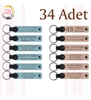 Gök Mavi & Pudra, 34’lü Set, Kişisel Mesajlı Deri Anahtarlık, Aile Yemeğine Değer Katan Hediye