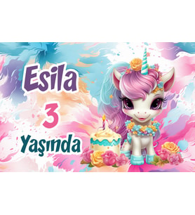 Balonlar ve Unicorn Temalı Doğum Günü Afişi 50x70 cm