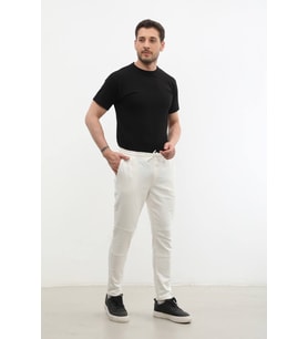 Erkek Beli Lastikli Likralı Pantolon (Beyaz)