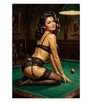 Bilardo Masasında İç Çamaşırlı Pin-up Kadın Dekoratif Kanvas - Mdf Ahşap Tablo
