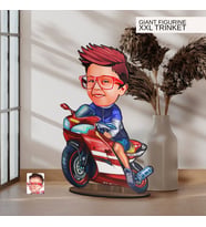 BK Gift Kişiye Özel Motorcu Çocuk Karikatürlü Büyük Boy Ahşap Biblo-1 Arkadaşa Hediye , Sevgiliye Hediye, Kişiye Özel Biblolar