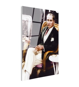 Tamperli Gerçek Cam Tablo Atatürk Hasır Koltuk Atatürk Tablosu Duvar Dekoru