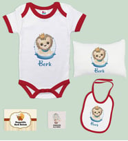 BK Kids Kişiye Özel İsimli 5 Parça Kırmızı Bebek Body Zıbın Yastık Hediye Seti, Yeni Doğan Bebek Giyim Hediyesi-5