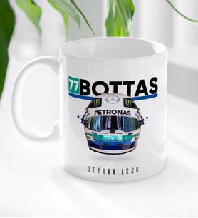 BK Gift Kişiye Özel İsimli F1 Bottas Tasarımlı Beyaz Kupa Bardak-1