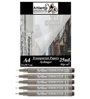 Aydınger Kağıdı A4 83 gr 25'li 1 Paket Eskiz Kağıdı Artline Teknik Çizim Kalemi Drawing System 5 Adet (Krem)