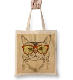 Gözlüklü Kedi Cats Bez Çanta Uzun Saplı