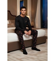 Erkek Bisiklet Yaka Uzun Kollu Baskılı Pijama Takımı Fonksiyonel Dayanıklı Kaliteli Modern