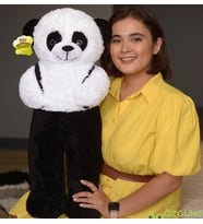 80 Cm Ayakta Tulumlu Çiçekli Panda (Siyah)