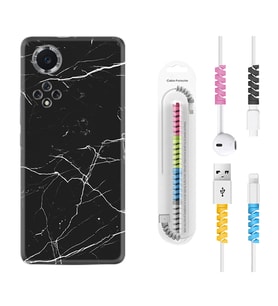 Huawei Nova Y70 Y90 Nova 9 SE  Kılıf Kablo Koruma Spiral Silikon Siyah Mermer 1299