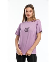 Argentum Look - Kadın Lila Kedi Nakışlı %100 Pamuk Oversize T-Shirt