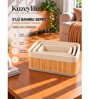Kuzeylife Bambu Trio Dikdörtgen 3lü Sepet Seti