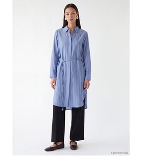 LCW EVERYDAY İndigo Çizgili Oversize Kadın Gömlek Tunik