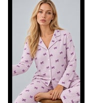 Night Mavi Kadın Gömlek Yaka Desenli Pijama Takımı 4816