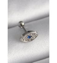 316L Çelik Gümüş Renk Zirkon Taşlı Göz Tragus Piercing - TJ-PR1253