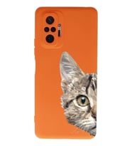 Xiaomi Redmi Note 10 Pro Uyumlu Lansman Kılıf Catface Tasarımlı İçi Kadife Kapak-Turuncu (Şeffaf)