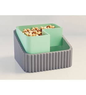 3D Baskı Fıstık Kasesi - Çift Hazneli Kabuk Ayırıcı Sunum Kasesi - Gri Mint