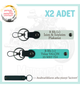 Motor Severler İçin, İsim Plaka ve B Rh (+) Kan Grubu x2' li Anahtarlık, Hediye , Beyaz-Turkuaz-Laci