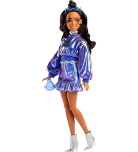 Barbie Stil İkonu Bebek, Dalgalı Kahverengi Saçlarıyla Metalik Mavi Bluz Ile Etek Giyen Ve Gümüş Müc (Çok Renkli)