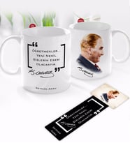 BK Gift Kişiye Özel İsimli Atatürk Temalı Kupa Bardak ve Ahşap Kitap Ayracı-11