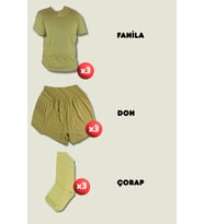 3'lü Askerlik Seti Fanila Don Çorap - Temel ve Bedelli Askerlik Malzemeleri (Haki)