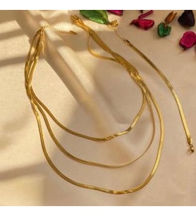 3LÜ  BİRLEŞİK YASSI İTALYAN EZME ZİNCİR KADIN  KOLYE GOLD ÇELİK ÜZERİ ALTIN KAPLAMA GARANTİ BELGELİ