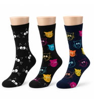 Unisex Kedi Desenli Çorap 3'lü Set Pamuklu Renkli Uzun Soket Dikişsiz Nefes Alan Rahat Günlük Çorap — Çok Renkli, 36-40