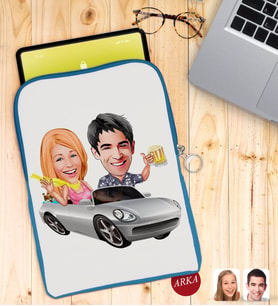 BK Gift Kişiye Özel Sevgililer Karikatürlü Taşınabilir Koruyucu Tablet Kılıfı & Organizer Çanta - Mavi-53