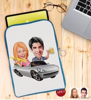 BK Gift Kişiye Özel Sevgililer Karikatürlü Taşınabilir Koruyucu Tablet Kılıfı & Organizer Çanta - Mavi-53