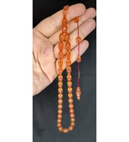 SEVGİLİYE ÖZEL HEDİYE ATEŞ KEHRİBAR TESBİH PEMBE RENKLİ BEYZİ KESİM H-1383. (Çok Renkli)