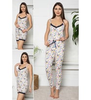 MyBen Kadın Pembe Renkli Dantel Detaylı Şortlu ve Taytlı Pijama Takımı 3'lü Set 75028