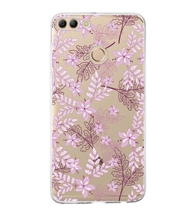 Huawei Y9 2018 Uyumlu Kapak Floral Pudra Tasarımlı Şeffaf Silikon Kılıf