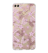 Huawei Y9 2018 Uyumlu Kapak Floral Pudra Tasarımlı Şeffaf Silikon Kılıf