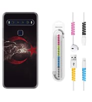 TCL 10L 10 Plus 10SE 20E 20SE 30SE L7 Kılıf Kablo Koruma Spiral Silikon Kurt ve Ay Yıldız 1403