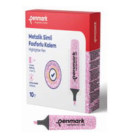 Penmark Fosforlu Kalem Metalik Simli Gülpembe 1-5 MM Kesik Uçlu İşaretleme Kalemi (10 Lu Paket)