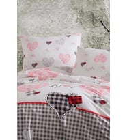 Çift Kişilik Lastikli Çarşaflı Pamuklu Nevresim Takımı Patchwork Love